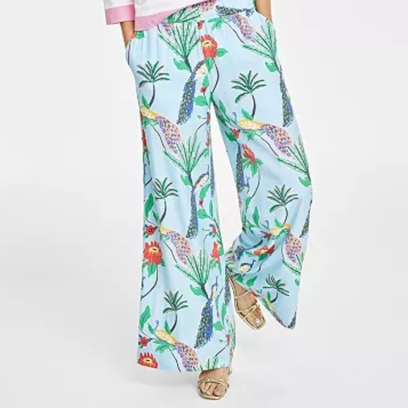 ⛔️Out Of Stock On 34th Women's Bird-Print High-Rise Wide-Leg Pants Size Large - Picture 2 of 4